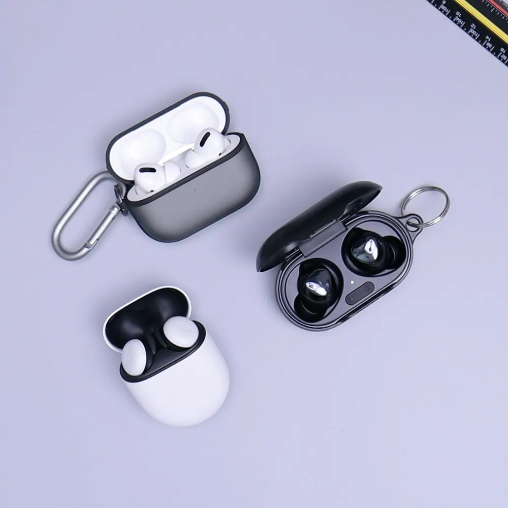 Aurora Drift wireless earbuds in their compact charging case