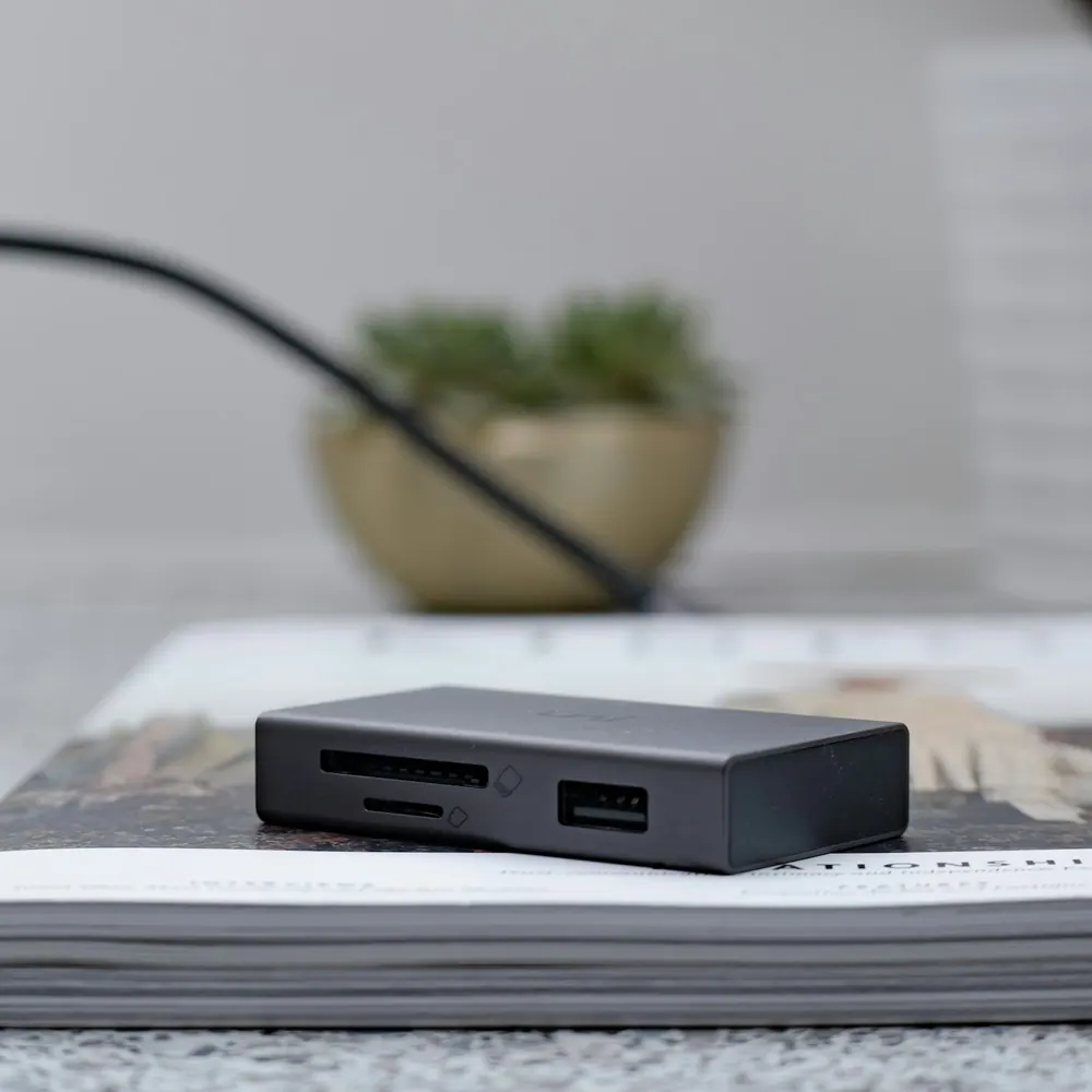 Kestrel Dock 9-in-1 USB-C hub in anodised aluminium with ports visible